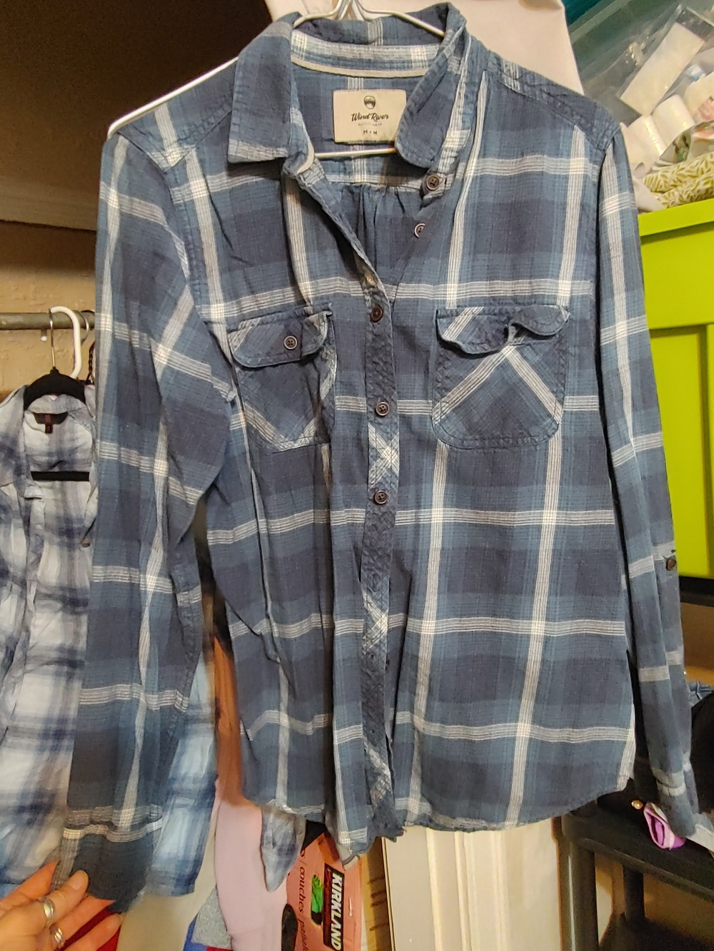 Wind River Women’s Blue Plaid Button-Down Shirt with Chest Pockets